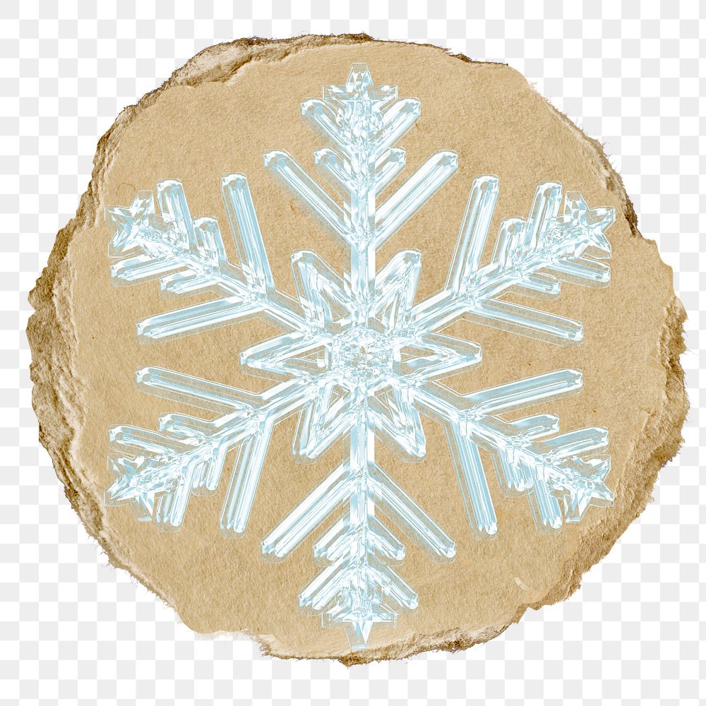 Blue snowflake png sticker, ripped paper, transparent background