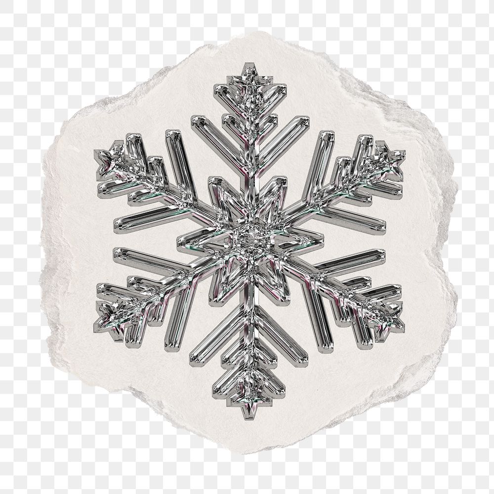 Silver snowflake png sticker, ripped paper, transparent background