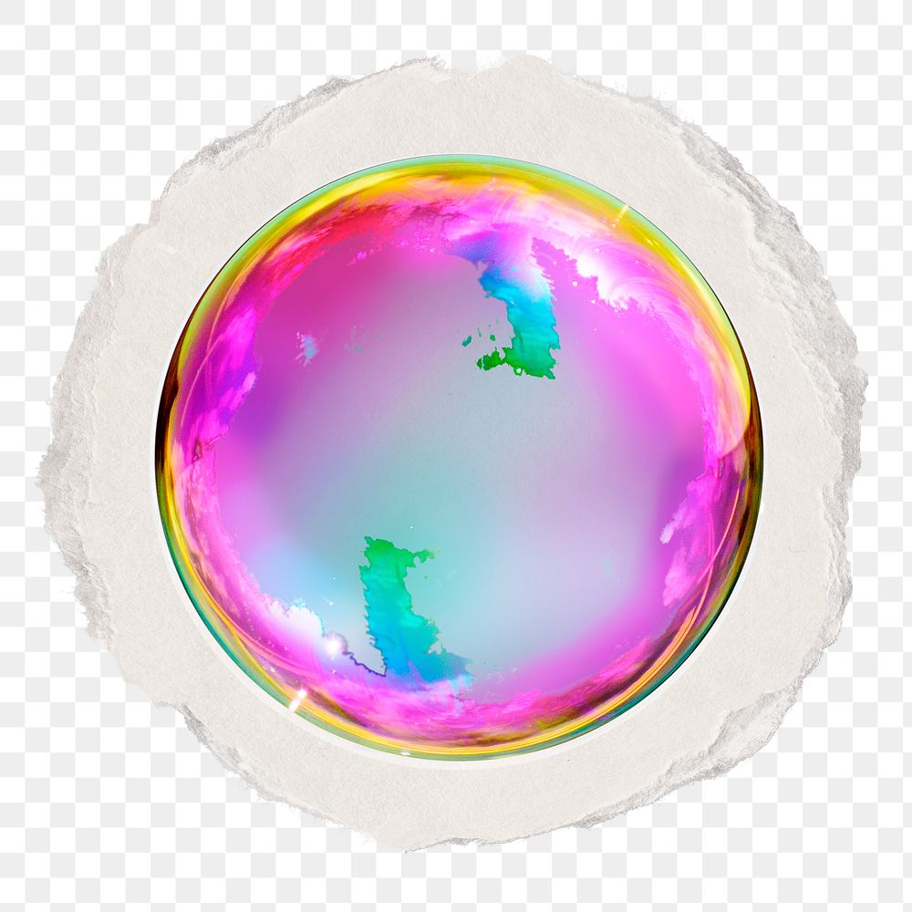 Holographic bubble png sticker, ripped paper, transparent background