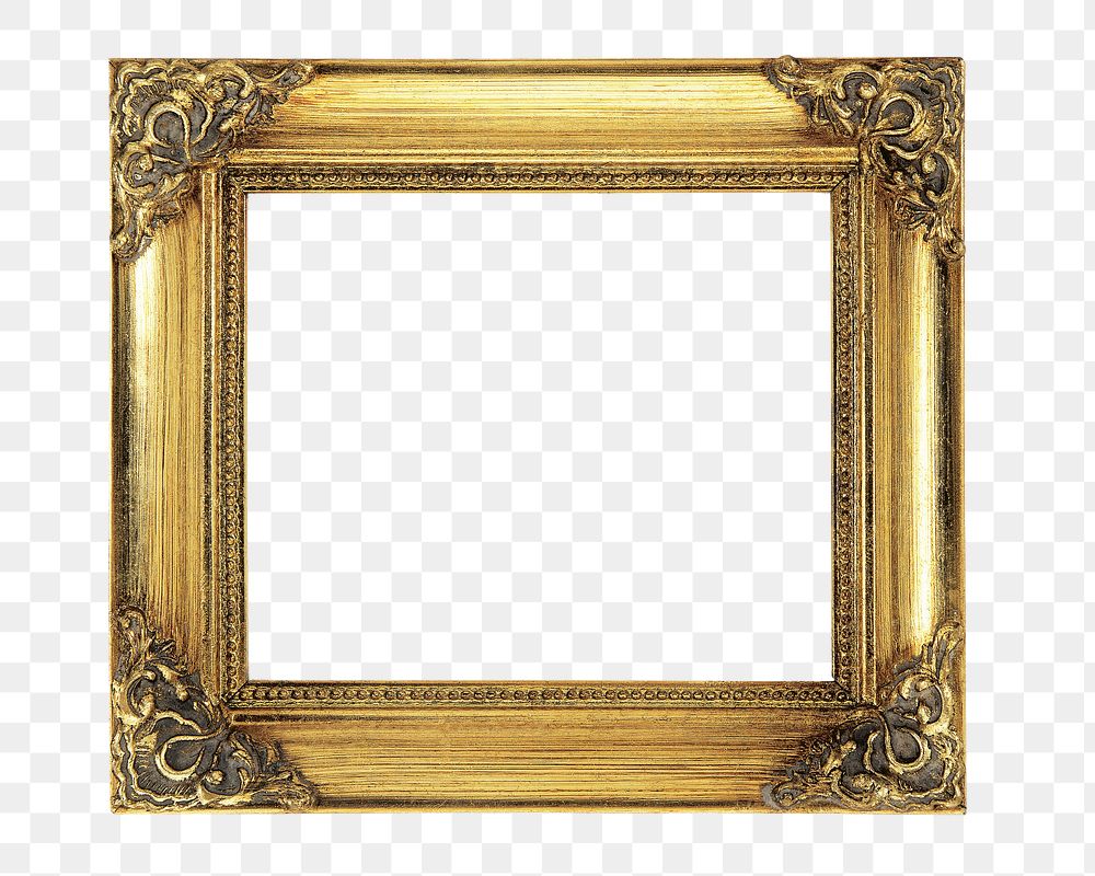Gold picture png frame  sticker, transparent background