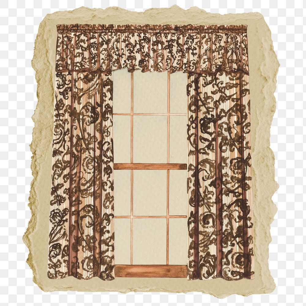 Window drapery png sticker, ripped paper, transparent background