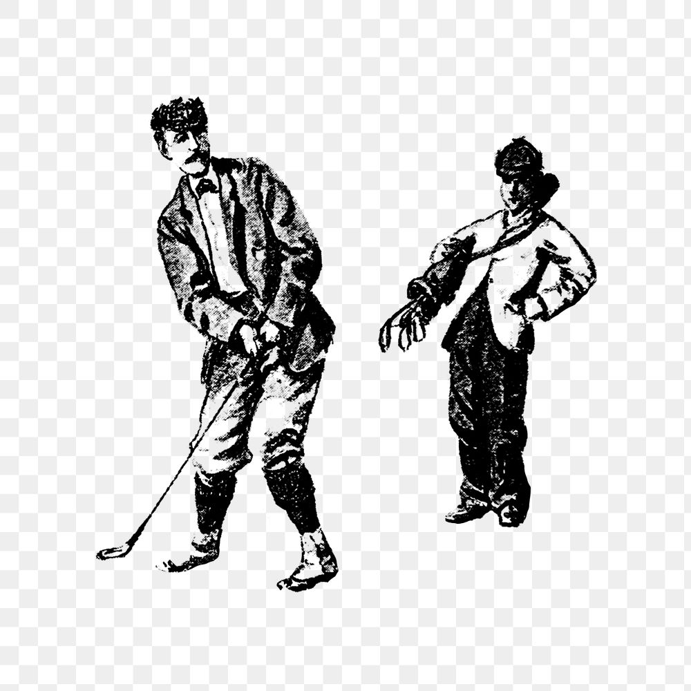 PNG Drawing of a golfer and a caddie, transparent background