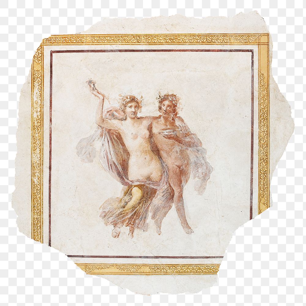 Png man and woman naked vintage art in gold frame