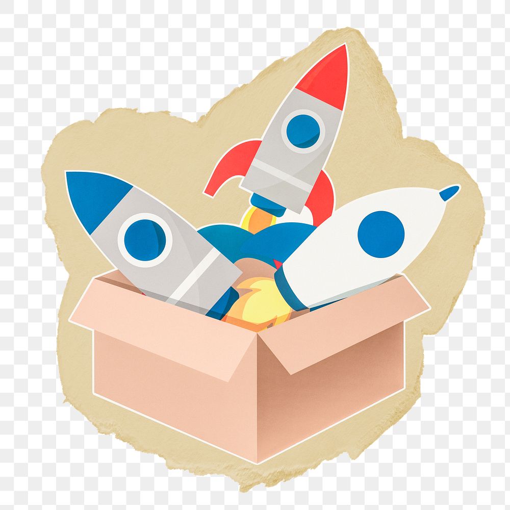 Rocket box png sticker, ripped paper, transparent background