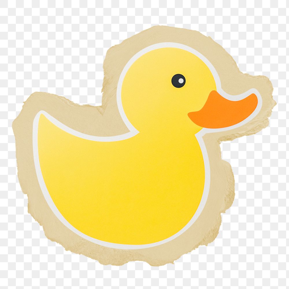 Cute duck png sticker, ripped paper, transparent background