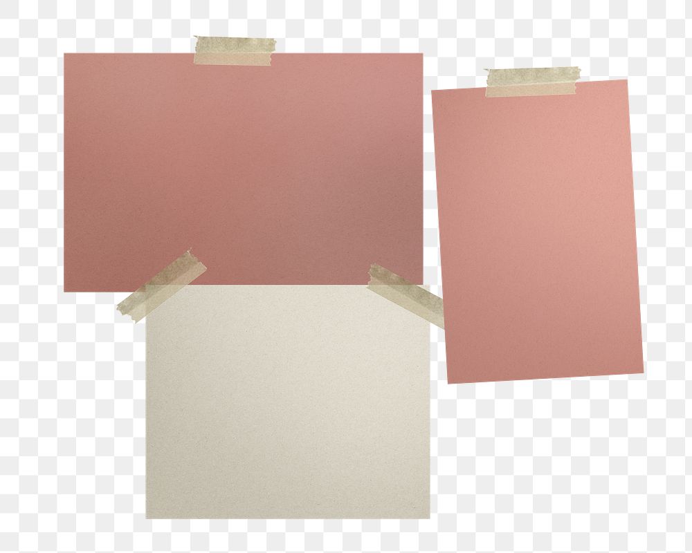 Png pink mood board sticker, taped paper, transparent background
