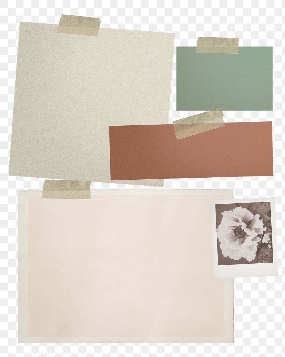 Png aesthetic mood board sticker, taped paper, transparent background