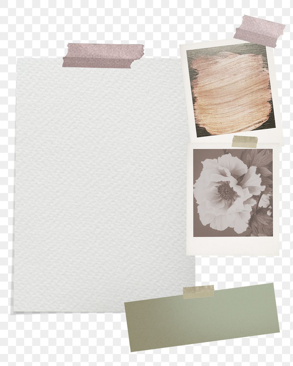 Png aesthetic mood board sticker, taped paper, transparent background