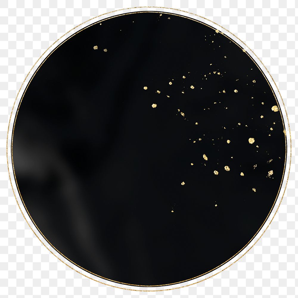 Png circular frame black modern marble design, gold, transparent background