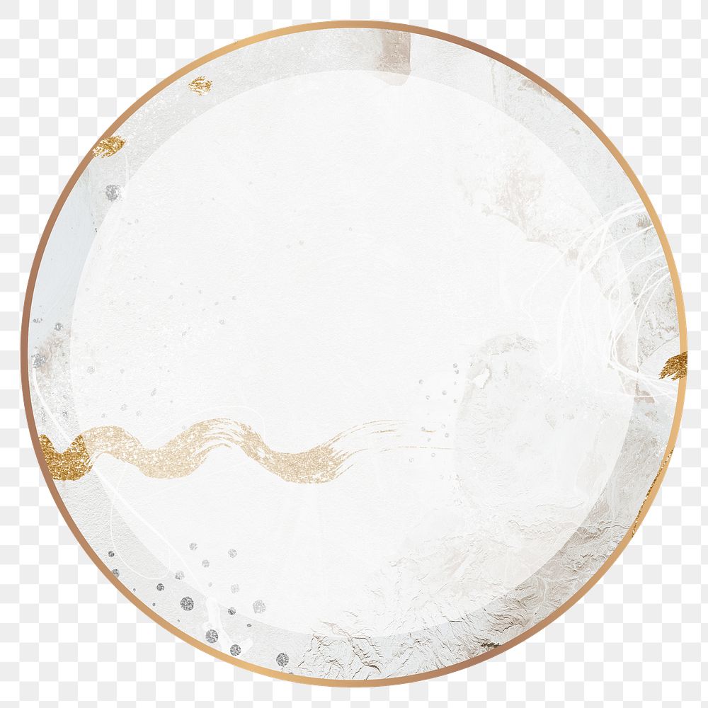 Png circle frame elegant beige Memphis, brush stroke, transparent background