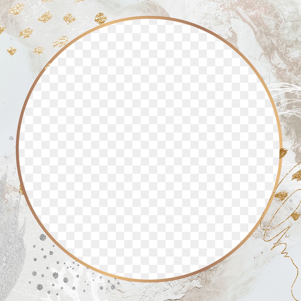 Png circle frame elegant beige Memphis, brush stroke, transparent background