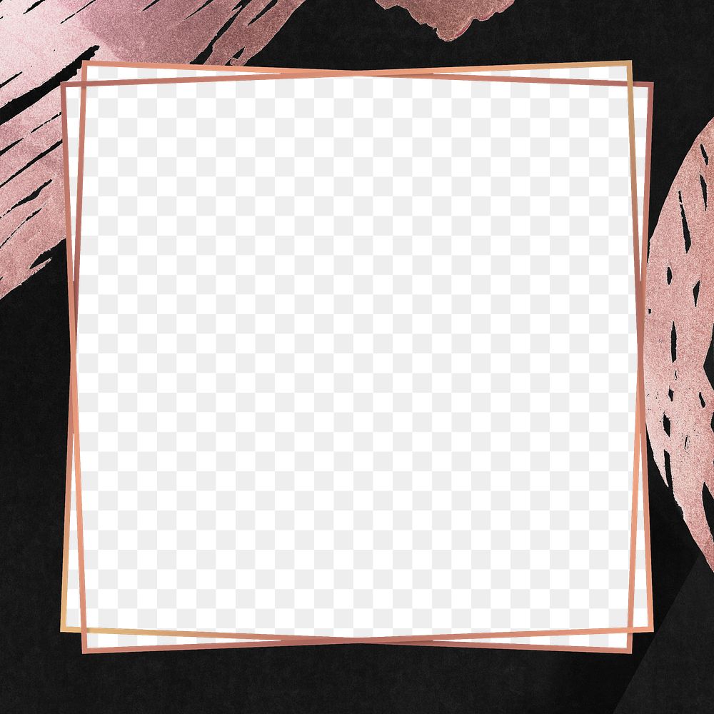 Png square frame metallic pink Memphis, brush stroke, transparent background