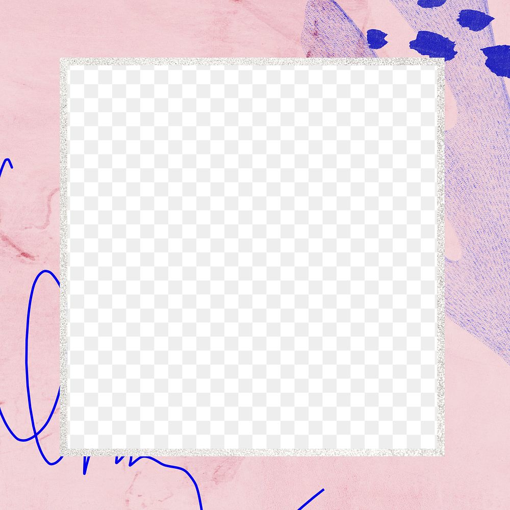 Square frame png pink Memphis brush stroke, transparent background