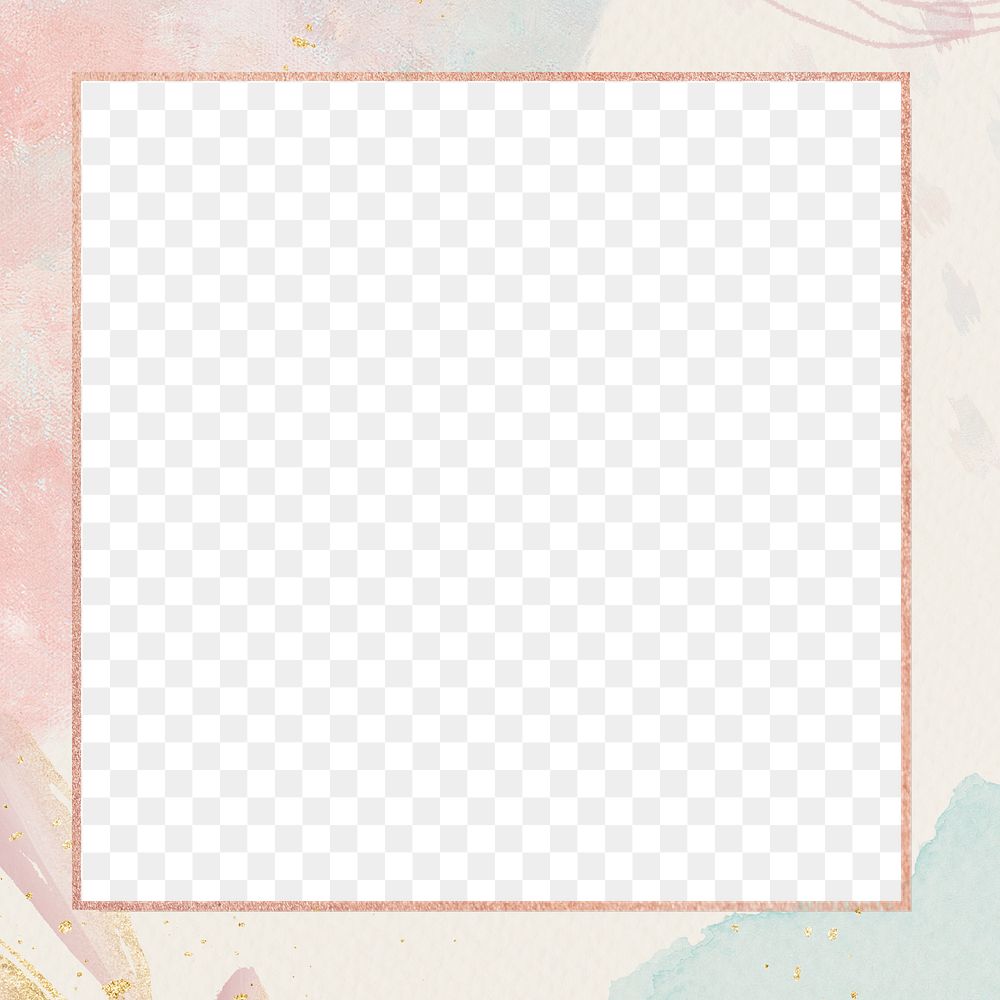 Png square frame pastel marble watercolor, rose gold, transparent background