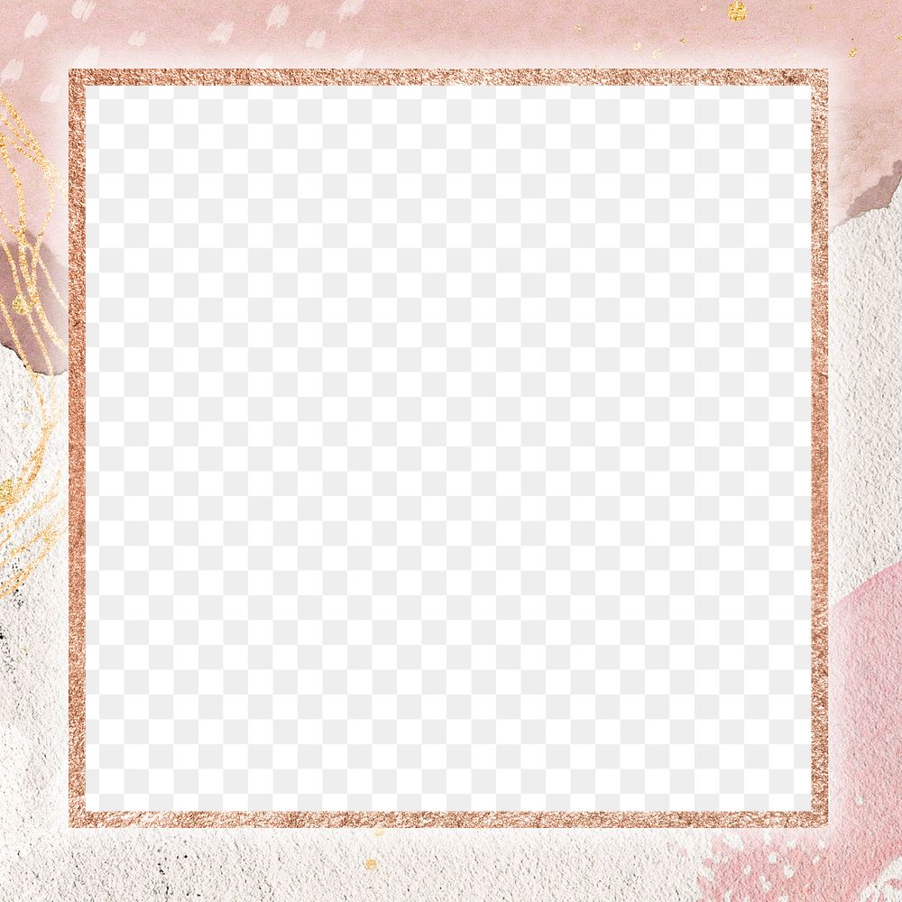 Square frame png elegant pink watercolour design, gold, transparent background
