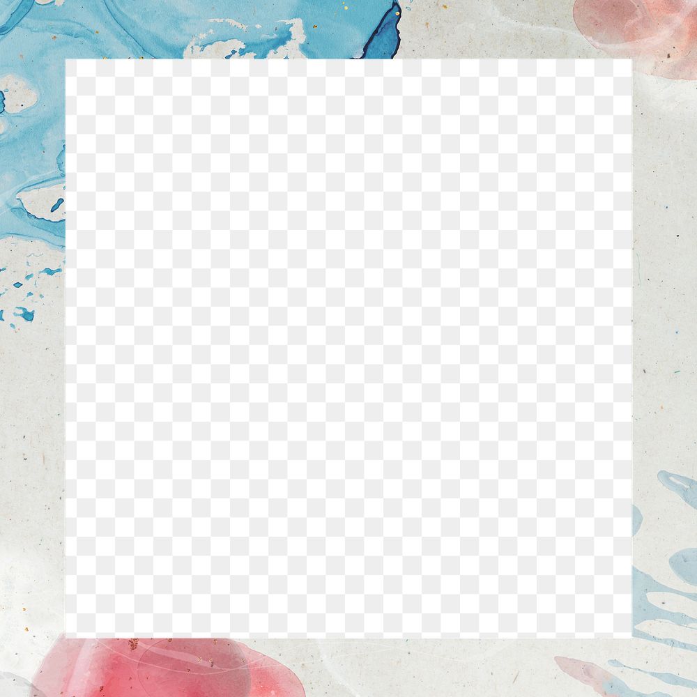 Square frame png pink blue watercolour design, transparent background