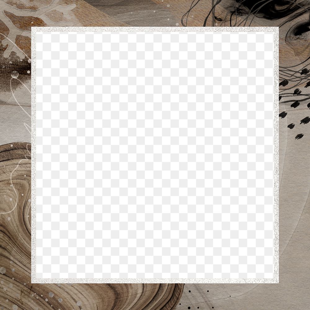 Png square frame brown Memphis, elegant brush stroke, transparent background