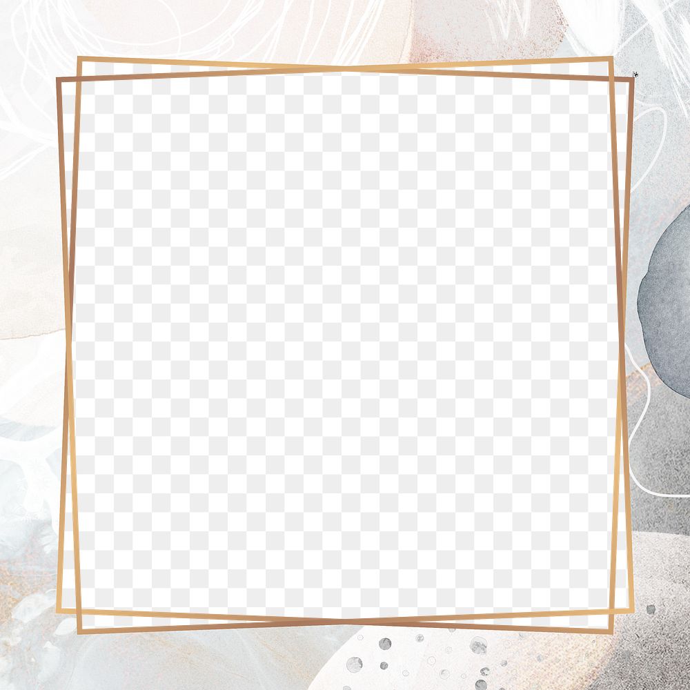 Png square frame light modern marble design, gold, transparent background