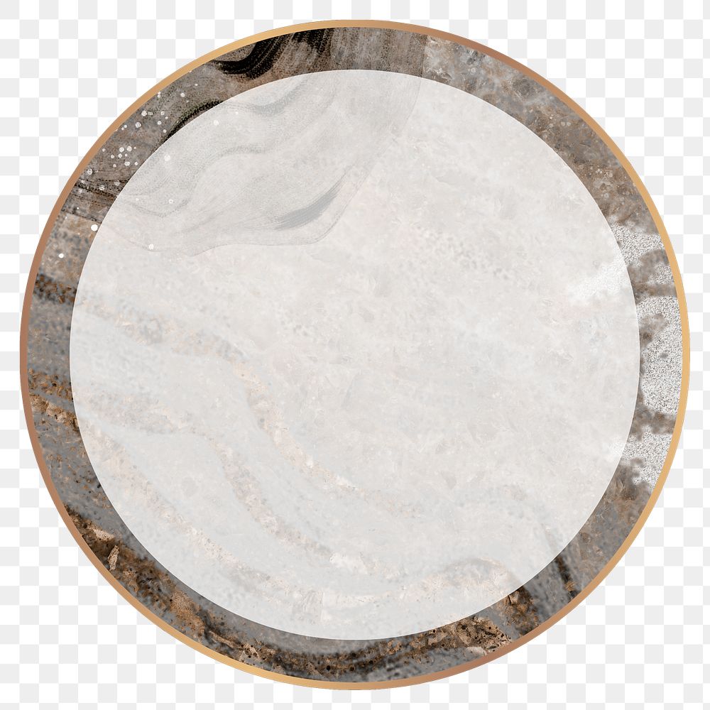 Png circle frame brown watercolour marble design, gold, transparent background