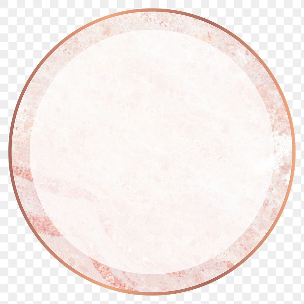 Png circular frame pink watercolour marble design, gold, transparent background