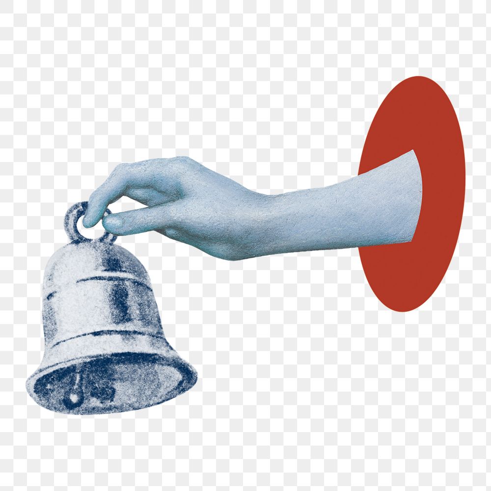 Hand ringing bell png sticker, social media remix, transparent background