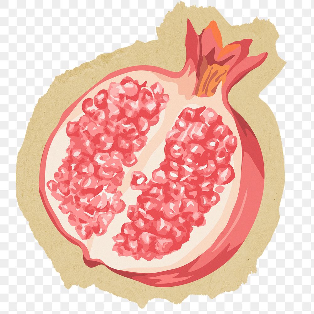 Pomegranate fruit png sticker, ripped paper, transparent background