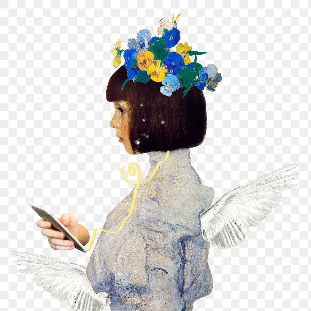 Png angel mixed media sticker remixed by rawpixel, transparent background