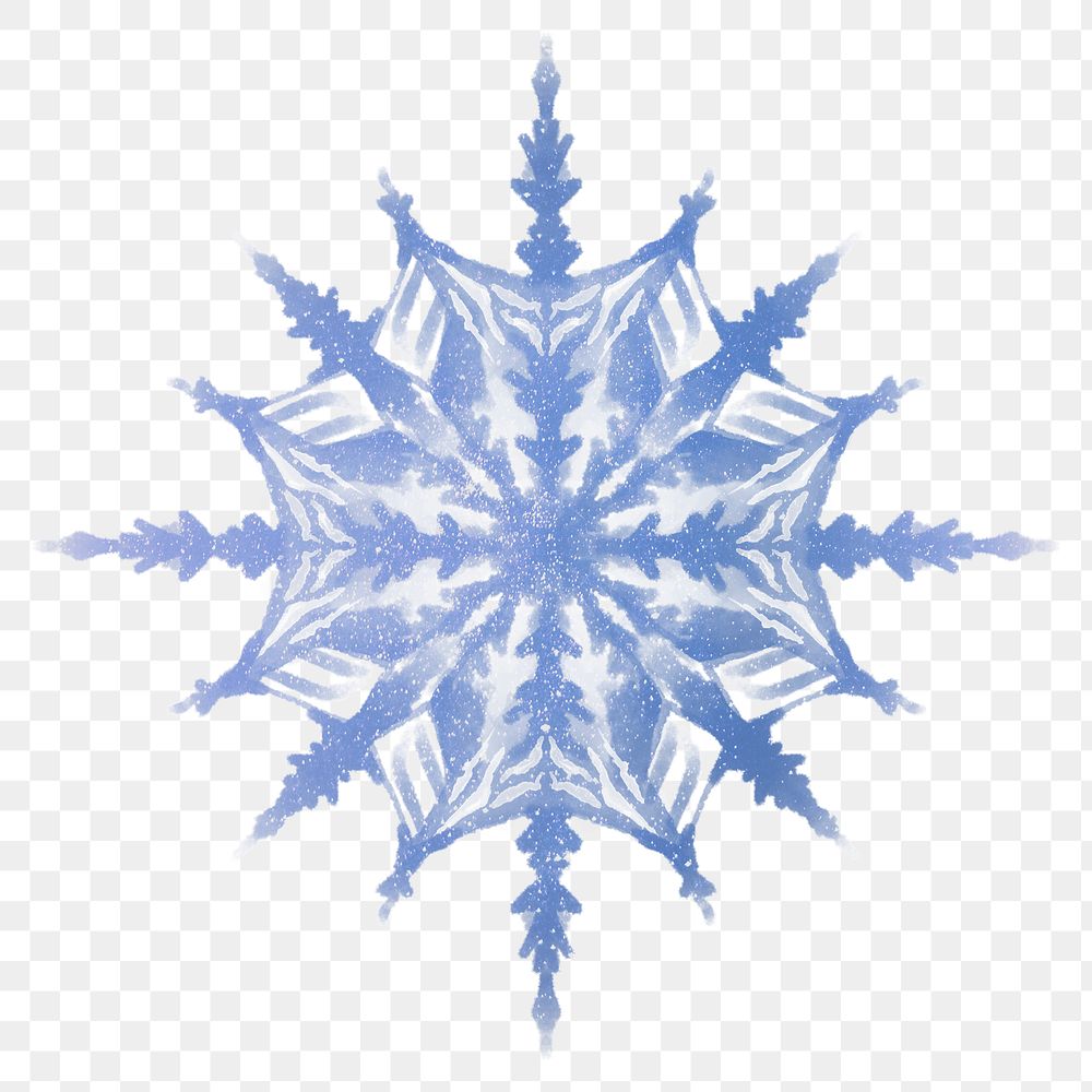 Aesthetic snowflake png sticker, watercolor design in transparent background