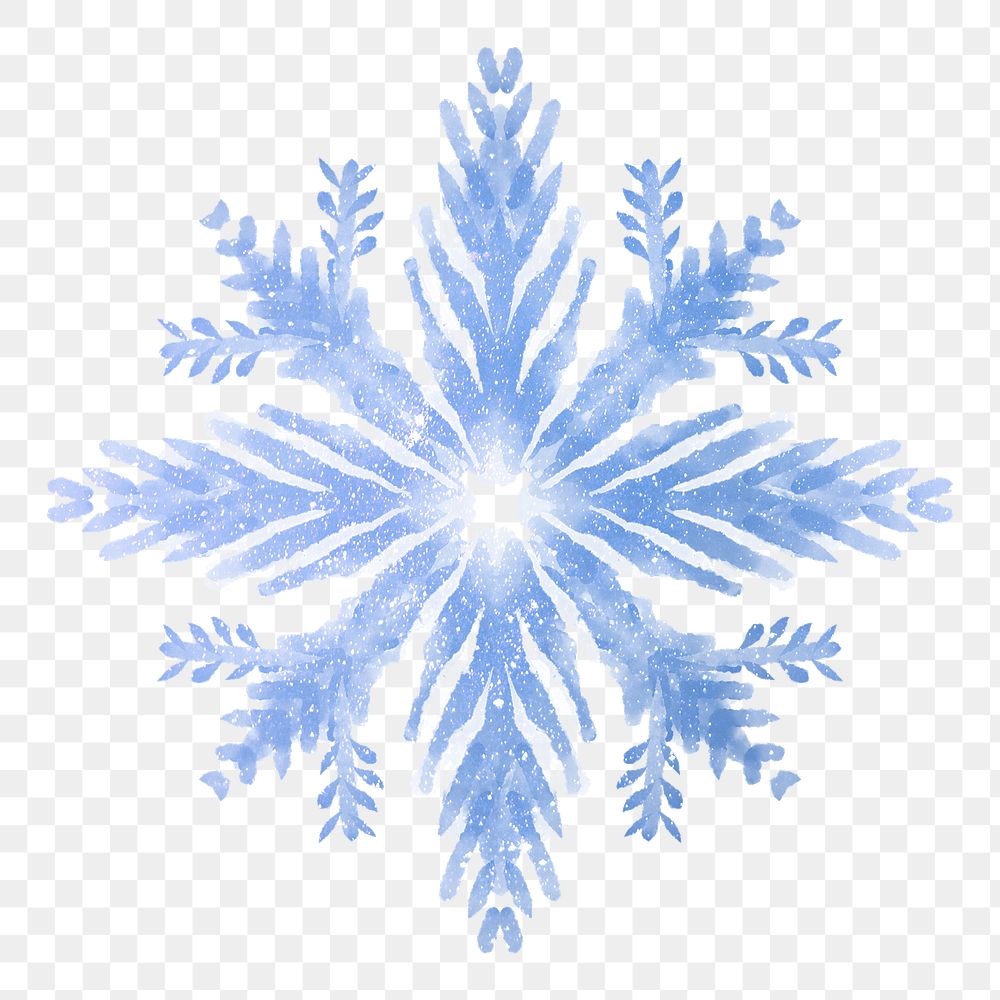 Aesthetic snowflake png sticker, watercolor design in transparent background