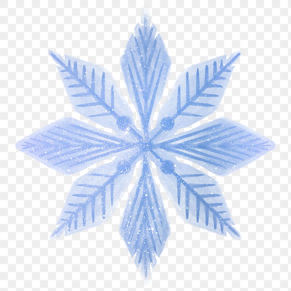 Aesthetic snowflake png sticker, watercolor design in transparent background