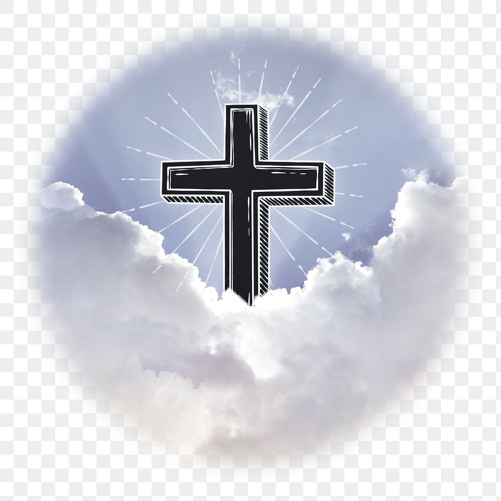 Christian Cross png sticker, Christianity aesthetic sky badge on transparent background