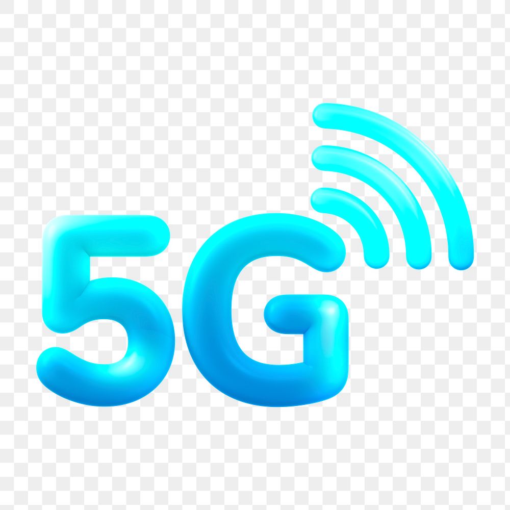 5G icon  png sticker, 3D neon glow, transparent background