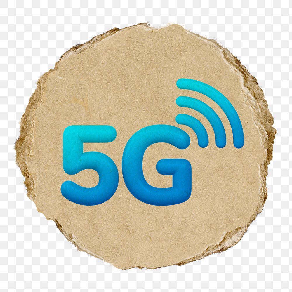 5G network  png sticker,  3D ripped paper, transparent background