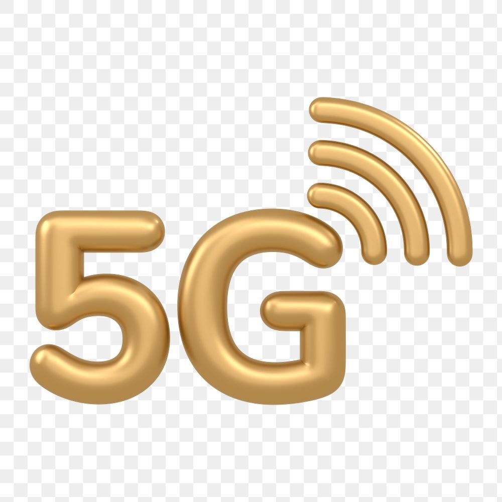 5G icon  png sticker, 3D gold design, transparent background