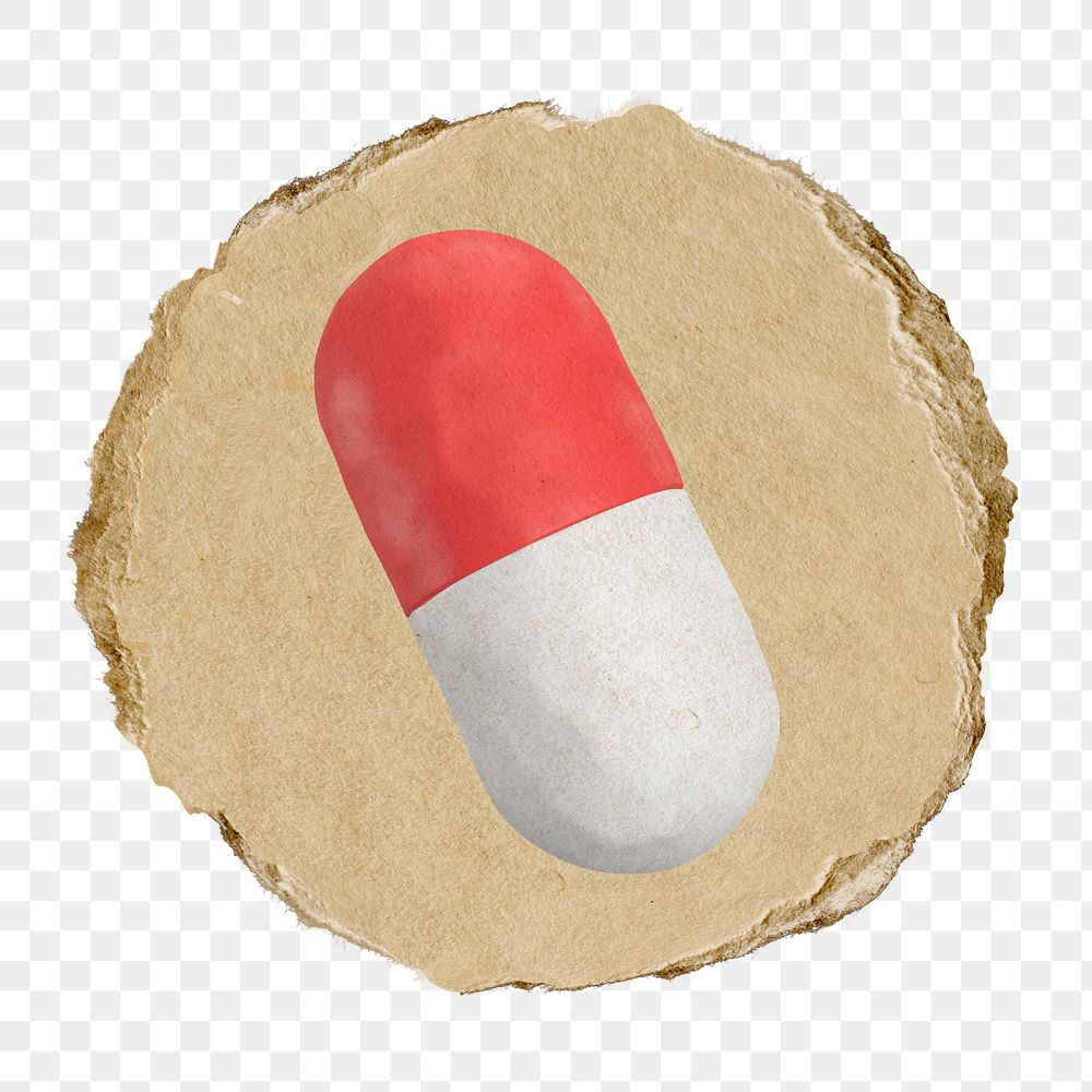 Capsule medicine  png sticker,  3D ripped paper, transparent background