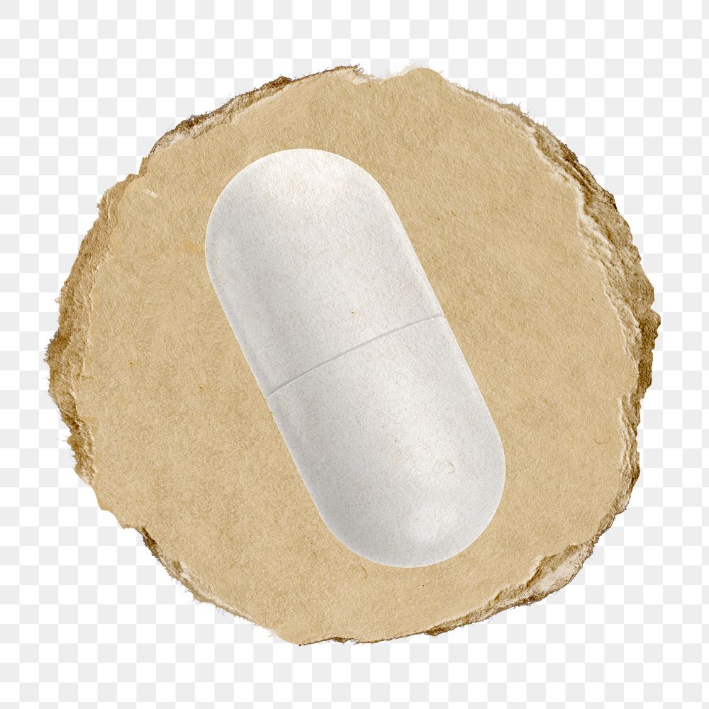 White capsule  png sticker,  3D ripped paper, transparent background
