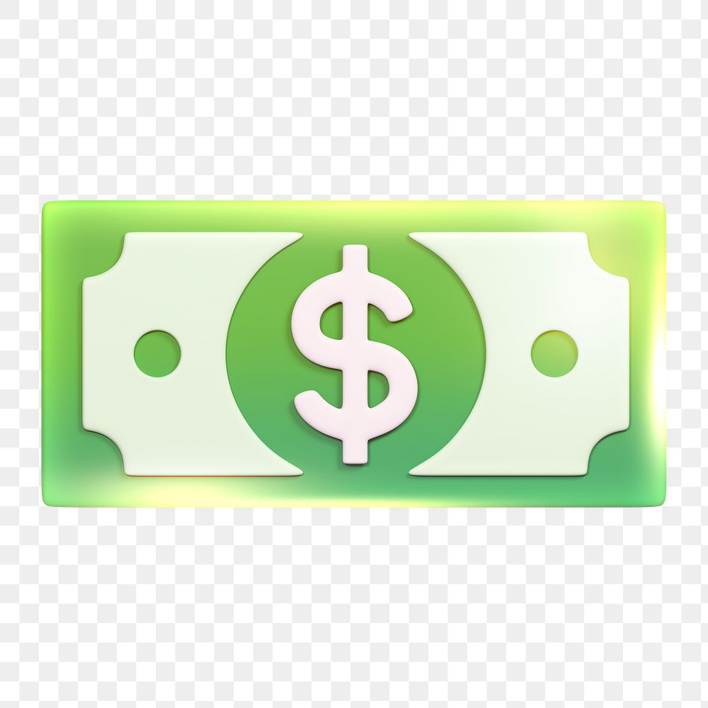 Money icon  png sticker, 3D neon glow, transparent background