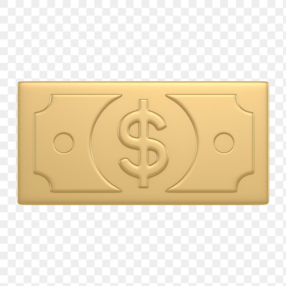 Money icon  png sticker, 3D gold design, transparent background