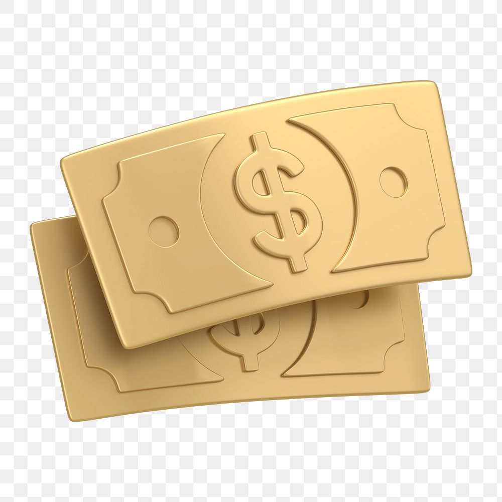 Money icon  png sticker, 3D gold design, transparent background