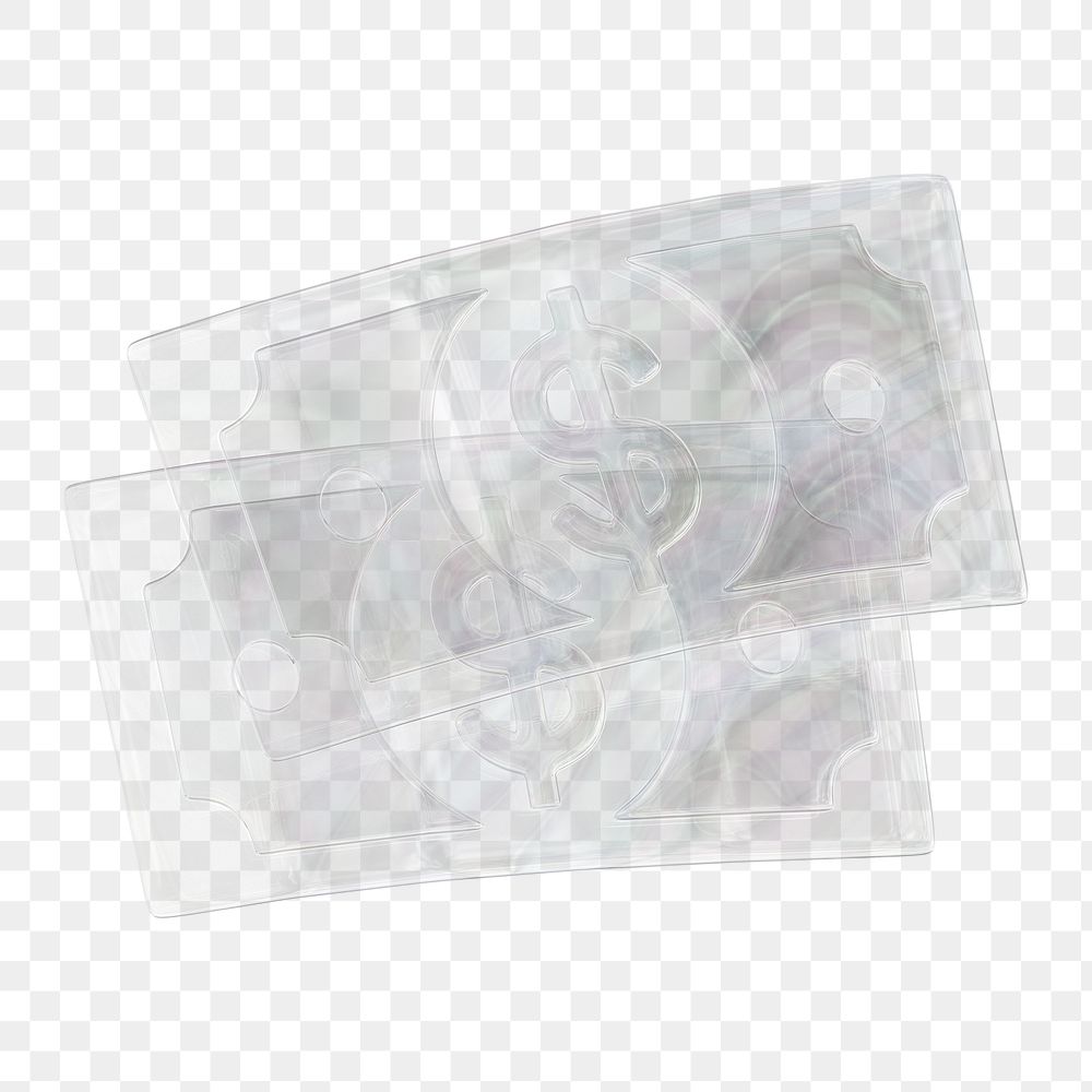 Money icon  png sticker, 3D crystal glass, transparent background