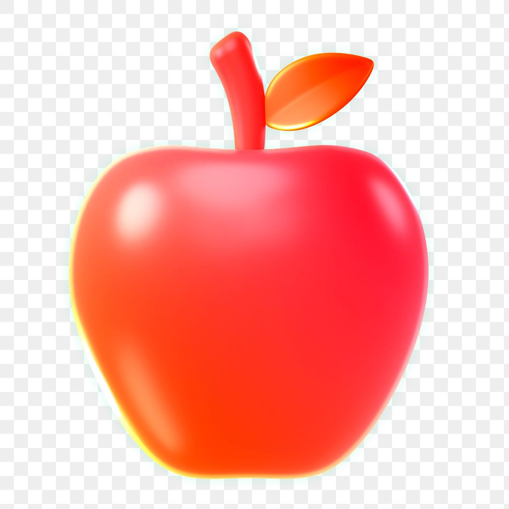 Apple icon  png sticker, 3D neon glow, transparent background