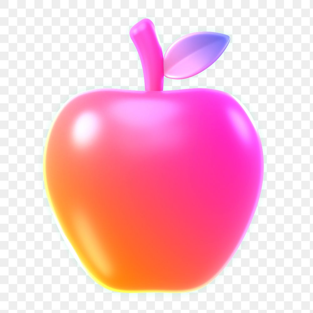 Apple icon  png sticker, 3D neon glow, transparent background