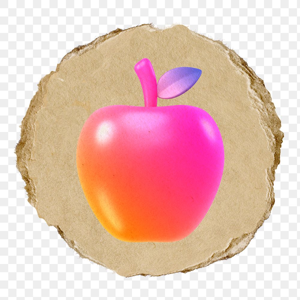 Pink apple  png sticker,  3D ripped paper, transparent background
