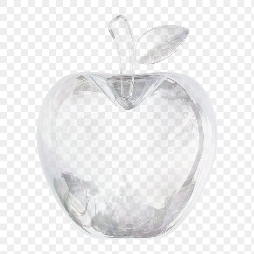 Apple icon  png sticker, 3D crystal glass, transparent background