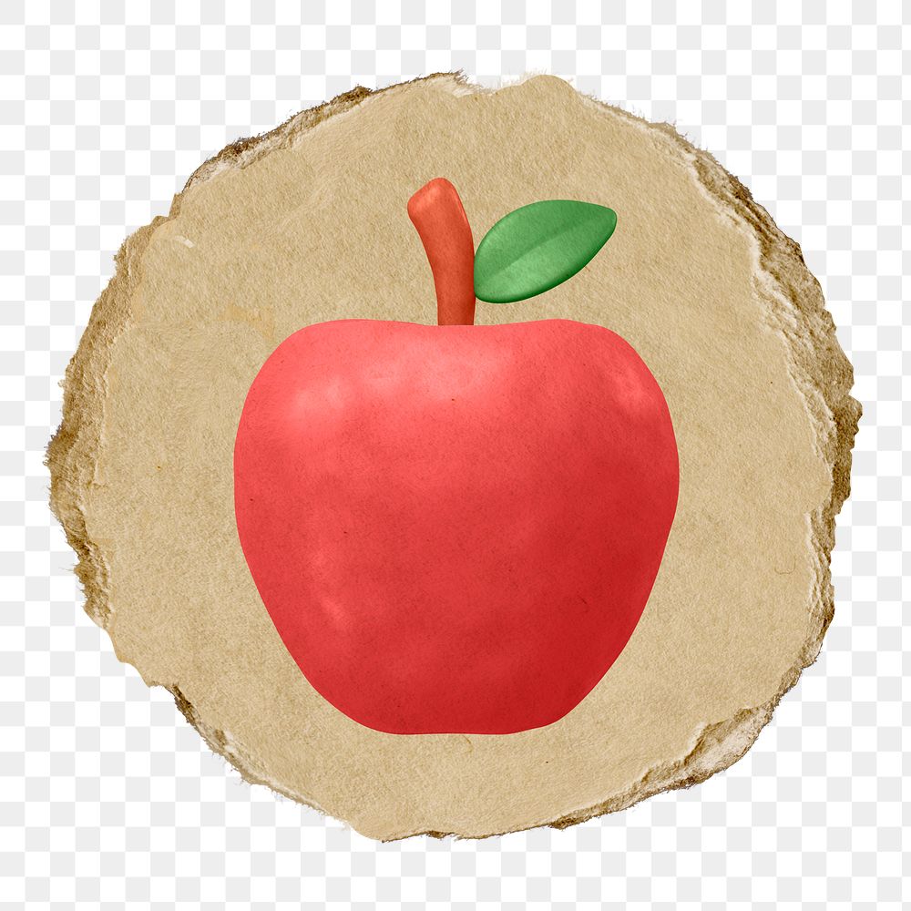 Red apple  png sticker,  3D ripped paper, transparent background