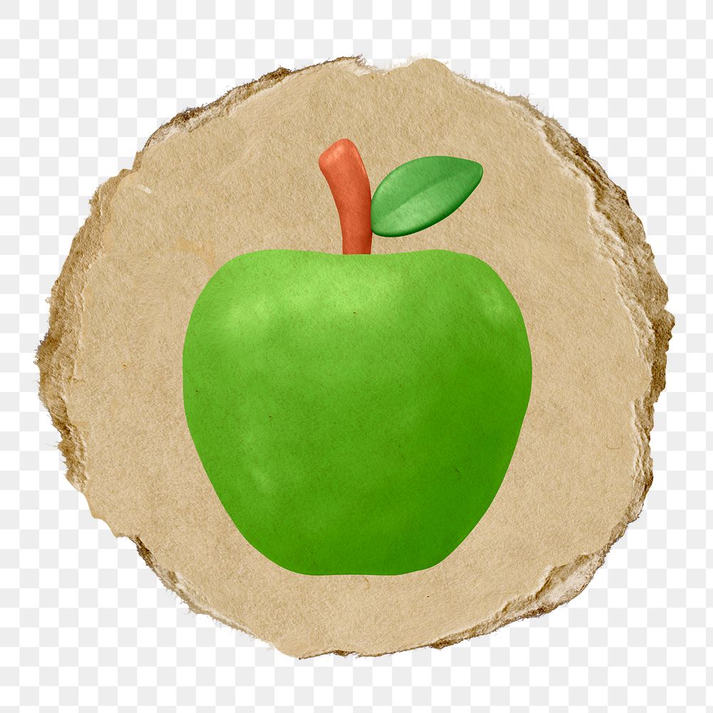 Green apple  png sticker,  3D ripped paper, transparent background