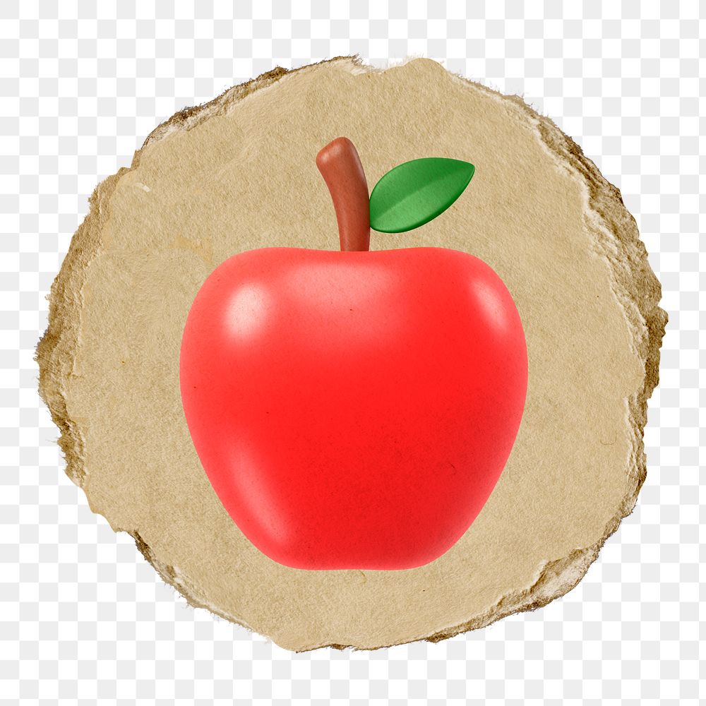 Red apple  png sticker,  3D ripped paper, transparent background