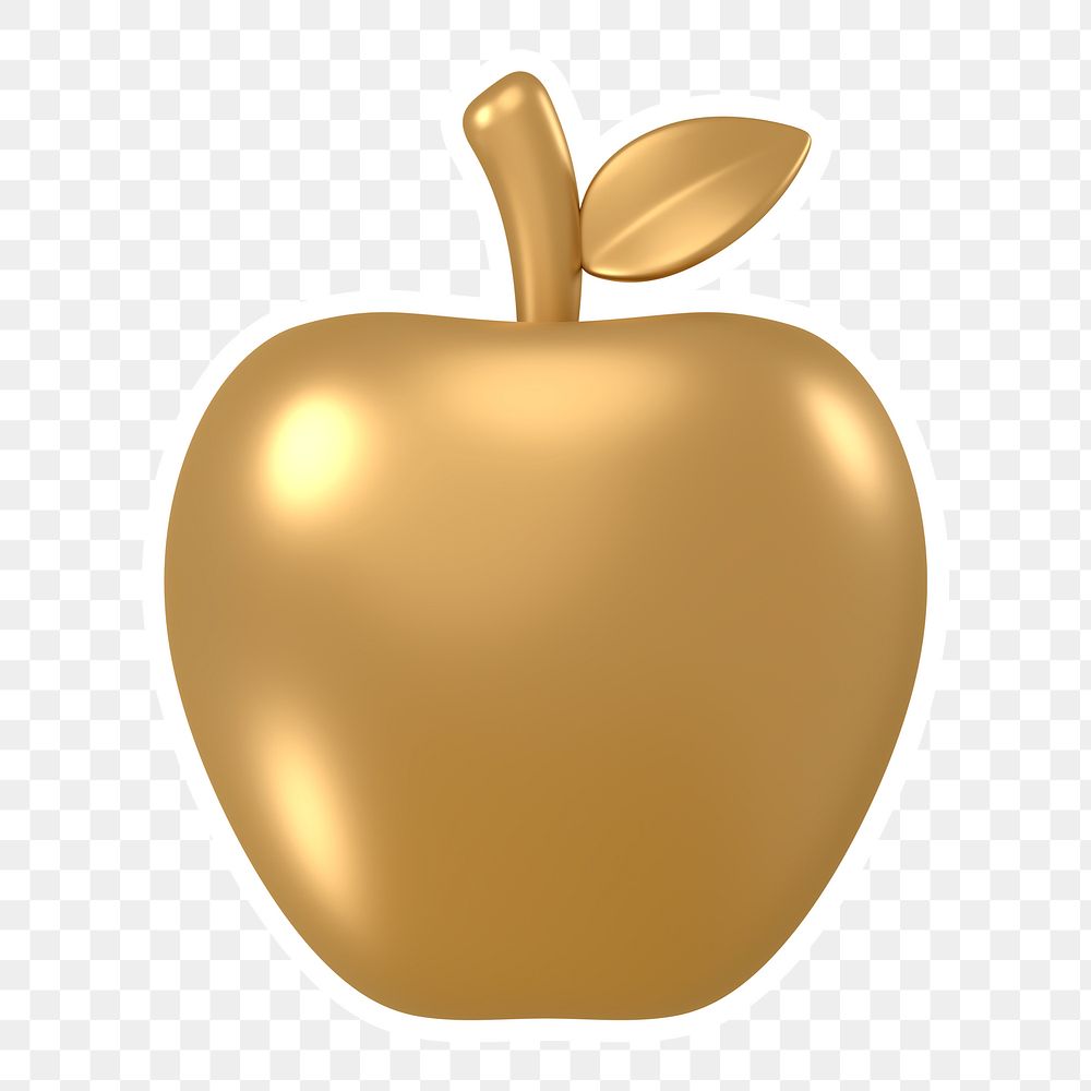 Gold apple  png sticker, transparent background