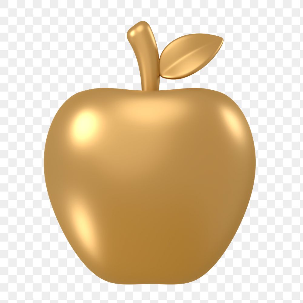 Apple icon  png sticker, 3D gold design, transparent background