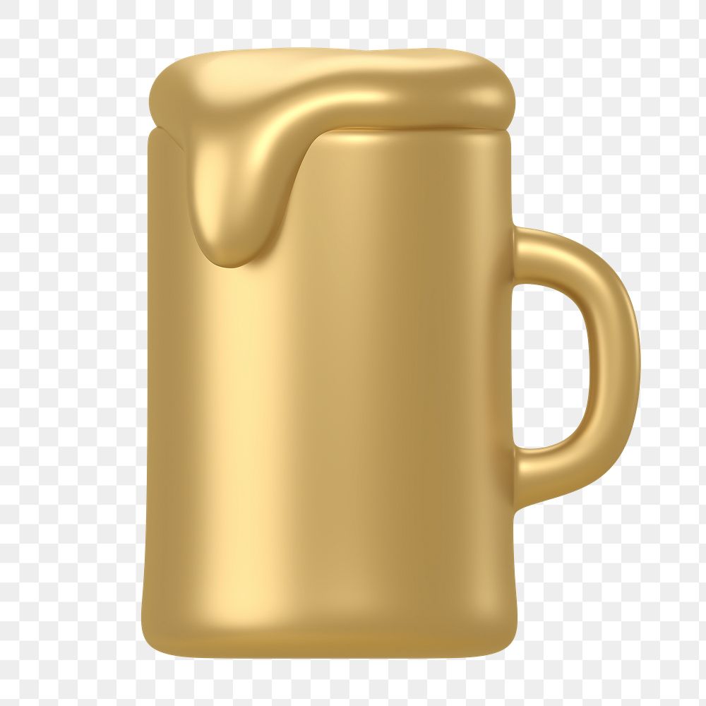 Beer glass icon  png sticker, 3D gold design, transparent background